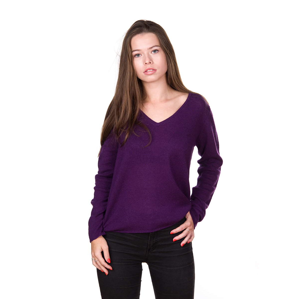 purple cashmere v neck sweater